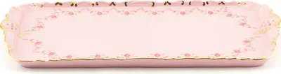 Produktbild von Tablett 36 cm, rosa Porzellan, Blumen, Goldlinie, Leander