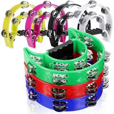 Produktbild von 7er Set Tamburin Doppelreihe 9,06 Zoll, Hand Tambourin mit 20 Metall Jingles, Musikinstrument für Erwachsene, Kinder & Performance