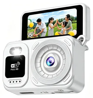 Produktbild von Mini Digitalkamera HD mit 180° Klappdisplay – Blitz, WiFi, kompakt – Sport- und Vlog-Kamera für Selfies, Reisen und den Alltag