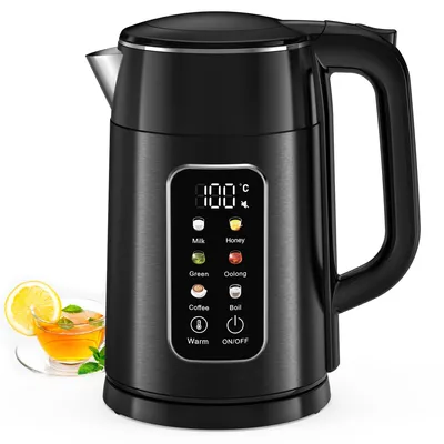Wasserkocher 1,7 l, 2200 W, 6 Temperaturstufen, doppelwandig, schwarz