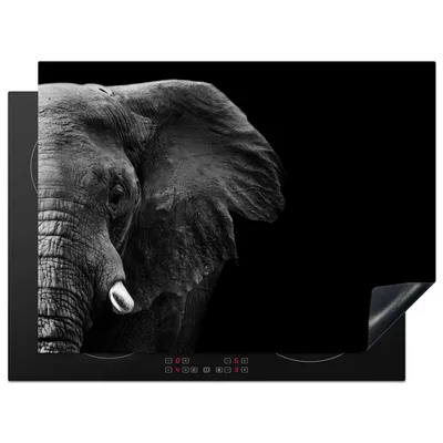 Produktbild von KitchenYeah© Herdabdeckplatte Tiere - Elefant - Wild - Schwarz - Weiß , 70x52cm, Küche Deko, Glaskeramikkochfeld Herdabdeckung, Abdeckplatte fùr Kochfeld