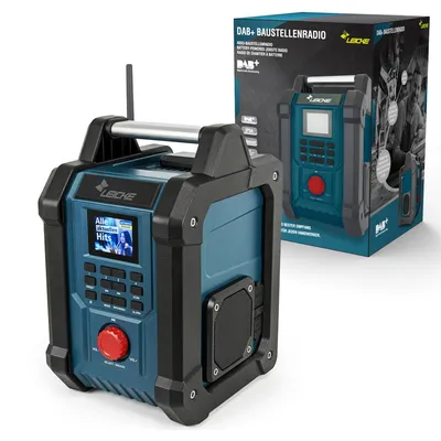 Produktbild von Leicke Baustellenradio, Digital, Robust, DAB+, FM, Bluetooth, AUX, 4000mAh Akku, Ladegerät, 2x15W Lautsprecher, 2,4-Zoll LCD Display, Tragbar, Blau