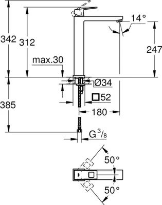Produktbild von GROHE Eurocube, Chrom, Metall, Hebelgriffe, Einzelbild, G3/8, 3 cm