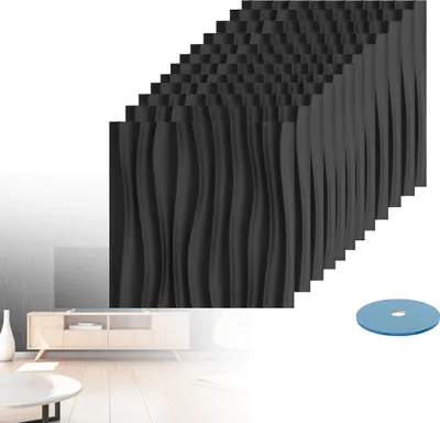 Produktbild von LZQ PVC Fliesenaufkleber 50x50 cm selbstklebende Fliesen-Folie für Bad & Küche entfernbare Klebe-Folie für Wandfliesen Küchenrückwand & Bordüren, 12 Klebefliesen, Typ D Schwarz