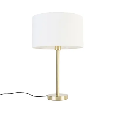 Zdjęcie produktu dla QAZQA – Design Klasyczna lampa stołowa z mosiądzu z białym kloszem 35 cm – Simplo I Salon I Sypialnia – Okrągła stalowa – Pasuje do żarówek LED E27