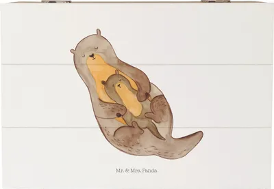 Produktbild von Mr. & Mrs. Panda Box Otter Kind 22 x 15 cm - Weiß - Geschenk, Schatulle, truhe holz, Mama, Aufbewahrungstruhe, Tochter, Familie, fotobox, geschenkkiste, Baby, Mutter