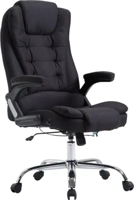 A black office chair on a white background.