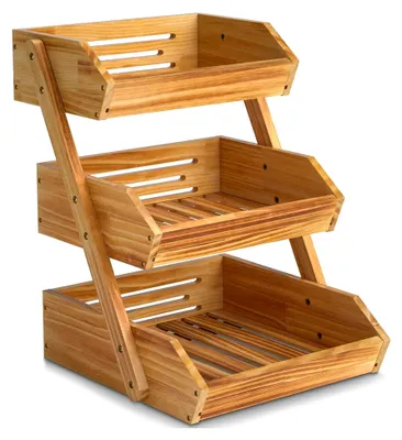 Produktbild von Obstkorb aus Holz mit 3 Etagen, Gemüsekorb Etagere, Aufbewahrung für Obst, Kuchen, Süßigkeiten