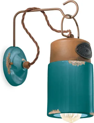 Produktbild von Wandlampe Metall Keramik E27 H: 33 cm Petrol Shabby Antik Rostbraun Vintage Design Keramiklampe