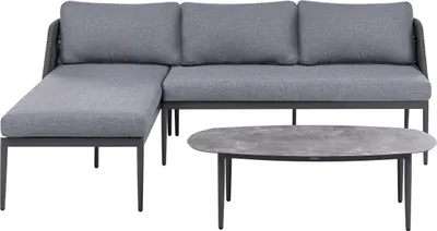 Produktbild von BELIANI Lounge Set Grau Aluminium 3-Sitzer Rechtsseitig Boho Stil Modernes Design Geflochten Gartensofa mit Couchtisch Gartenlounge Loungemöbel