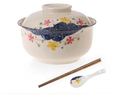 Ramen-Schalen Set 2er, 800 ml, Keramik, Blumenmuster, Japanisch