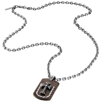 Produktbild von Police Halskette Kreuz Leder Platte Anhänger braun Edelstahlkette PJ25515PSC-02