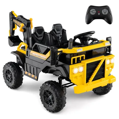 Immagine prodotto di COSTWAY auto elettrica per bambini a 2 posti, escavatore a sedile elettrico a 24V con telecomando, escavatore cavalcabile con musica, luci e clacson, escavatore per bambini, per bambini 3+