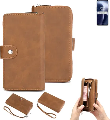 Produktbild von K-S-Trade Handyhülle Schutzhülle kompatibel mit OnePlus Nord 2T & Portemonnee Tasche Handytasche Case Etui Geldbörse Wallet braun (1x)