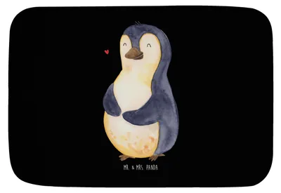 Produktbild von Mr. & Mrs. Panda Badvorleger Pinguin Diät - Schwarz - Geschenk, Duschvorleger, Abnehmen, duschmatte, Bauch, Badematte, Badteppich, Gewicht, Motivation, badezimmermatte