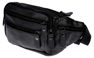 Produktbild von Bauchtasche Herren Leder - Hochwertige Echt Leder Bauchtasche 24x12x6-8 cm - 3 Reißverschlussfächer, Großes Hauptfach - Verstellbarer Riemen 85 cm - Ideal für Herren/Damen Schwarz