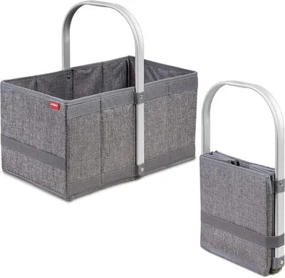 Immagine prodotto di Unyqoos®: Cesto pieghevole per la spesa – Pratico e salvaspazio, realizzato in poliestere idrorepellente, con manico in alluminio, dimensioni 40 x 24 x 20 cm, colore grigio