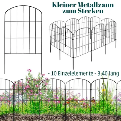 Obrázok produktu pre Plot záhradný plot zásuvný plot plot pre psov plot plot pre záhradné jazierko 10 plotových prvkov výška 43 cm kovové pletivo plot horný oblúk čierna V2Aox