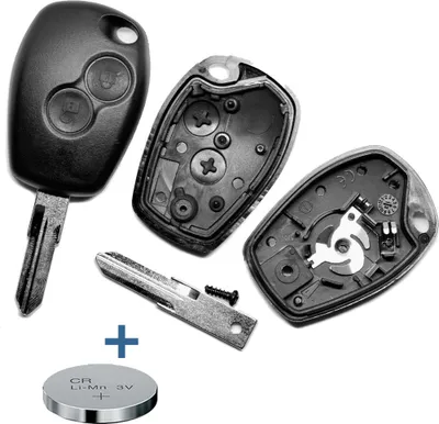 Produktbild von Auto Schlüssel Funk Fernbedienung 1x Gehäuse 2 Tasten + 1x Rohling VAC102 + 1x CR2016 Batterie + 1x Batteriespange kompatibel mit Renault/Dacia/Opel