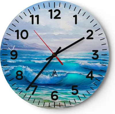 Produktbild von Wanduhr - Rund - Glasuhr - Meer Welle Möwe - 30x30cm - Schleichendes Uhrwerk - Lautlos - zum Aufhängen bereit - Dekoration Modern - Wanddekoration aus Glas - C4AR30x30-4033