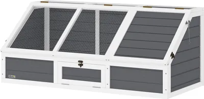 Image de Maison pour tortues en bois, enclos pour tortues avec deux maisons principales, dessus ouvrant, clé, cage à reptiles d'extérieur pour petits animaux 120 x 55 x 50 cm, gris clair