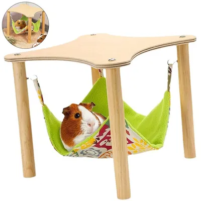 Produktbild von Meerschweinchen Hängematte,Unterstand mit Hängematte,28 × 24 × 28 cm,Naturholz, handgeschliffen & splitterfrei, für Hamster & Nager,Stabiler
