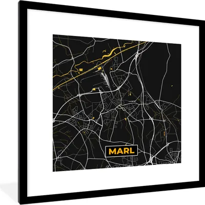 Produktbild von MuchoWow® Gerahmtes Poster Gold - Deutschland - Karte - Stadtplan - Marl 40x40 cm - Poster mit Schwarzem Bilderrahmen Wandposter Rahmen Foto Bilder - Poster - Plakat im Rahmen