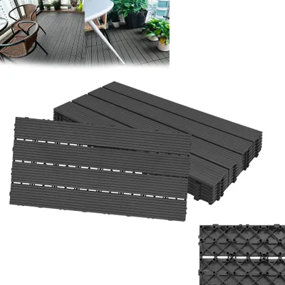 Produktbild von LARS360 12 kusov WPC dlaždice, 2sqm 30x60cm terasové dlaždice balkónové dlaždice kliknite na dlaždice terasové paluby balkón záhrada antracit