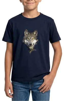 Produktbild von Spreadshirt Wolf Motiv Einsamer Wolf Husky Outdoor Geschenk Teenager T-Shirt, 152/164 (12-14 Jahre), Navy