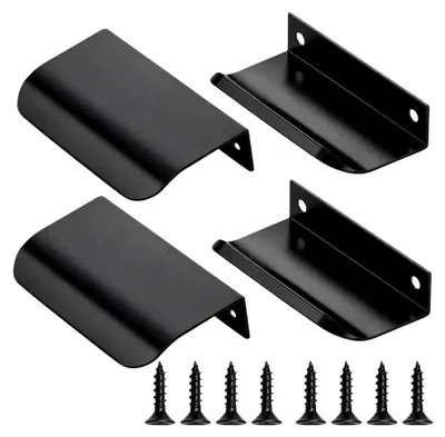 Produktbild von 4 Stück Schrankgriffe, Versteckte Möbelgriffe, Geschwungene Türgriffe, 80 mm, Aluminium, Schwarz, für Küchenschränke, Kleiderschränke, Badezimmer