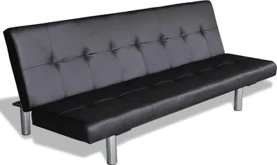 Produktbild von vidaXL Schlafsofa ausziehbar, Kunstleder, Schwarz, 2 Kissen, Holzrahmen, 3 Positionen neigbar