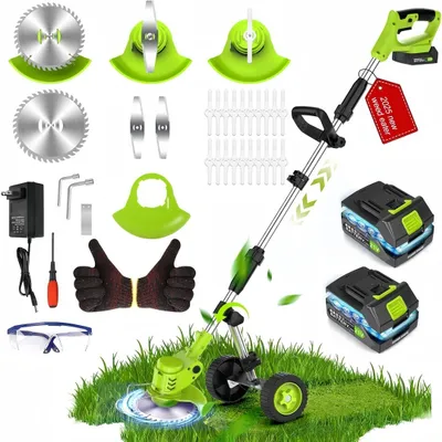 Produktbild von Kabellos Akku-Rasentrimmer mit Rädern, 2000 mAh, 650 W, Leichter Freischneider, 8500 U/min, Multifunktional Unkrautfresser, für Hof, Garten
