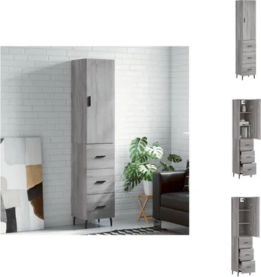 Immagine prodotto di vidaXL Credenza Grigio Sonoma 34,5x34x180 cm Materiale a base di legno - Credenze
