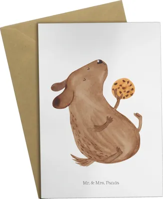 Produktbild von Mr. & Mrs. Panda babykarte Hund Keks - Weiß - Geschenk, Sprüche, einladungskarten, Hundeleckerli, hochzeitskarten, osterkarte, glücklich, Hungrig, Grußkarte, Leckerli