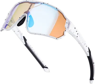 Produktbild von ROCKBROS Fahrradbrille Kinder/Jungen 8-14 Alt Sonnenbrille Selbsttönende Brille für Outdoorsport Weiß mit schwarzen Punkten