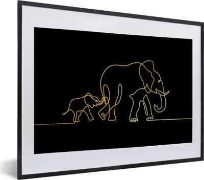 Produktbild von MuchoWow® MuchoWow® Gerahmtes Poster Elefant - Gold - Schwarz - Minimalismus 40x30 cm - Poster mit zchwarzem Bilderrahmen - Bilderrahmen - Poster im Rahmen