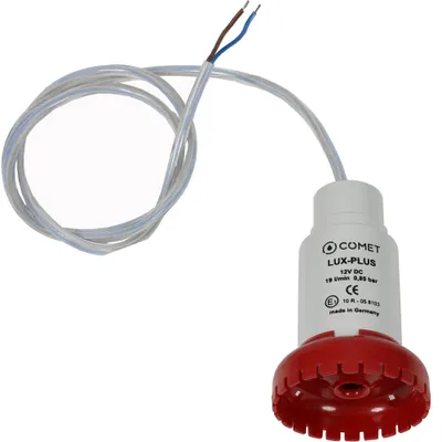 A submersible pump with a cable and exposed wires against a white background.