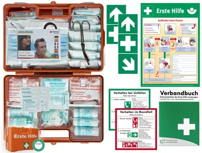 Produktbild von Verbandskoffer/Verbandskasten (G) -Komplettpaket- Erste Hilfe aktuelle DIN 13169 (Betriebe) -DSGVO- INKL. PERFORIERTEM VERBANDBUCH +Aushang +Aufkleber