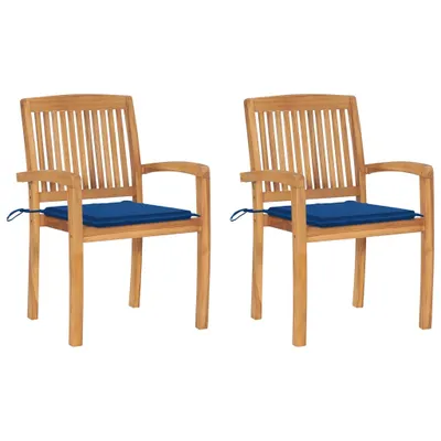 Produktbild von Gartenstühle 2 Stk. mit Königsblauen Kissen Massivholz Teak