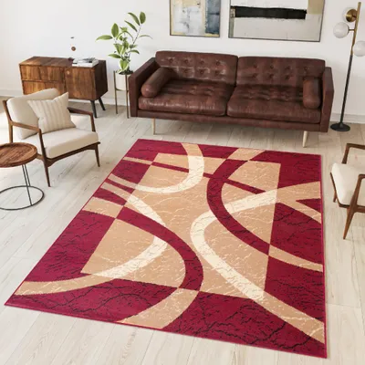 Image de Tapis DREAM Moderne Beige Crème Rouge Salon  200 x 300 cm