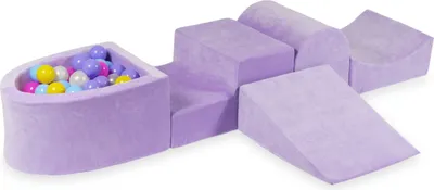 Produktbild von Schaumstoff-Spielset mit Hügel und Mikro-Bällepool – Samtig weiches Lila + 100 Bällebadbälle / Rosa, Heidekraut, Gelb, Babyblau, Meerjungfraueneffekt
