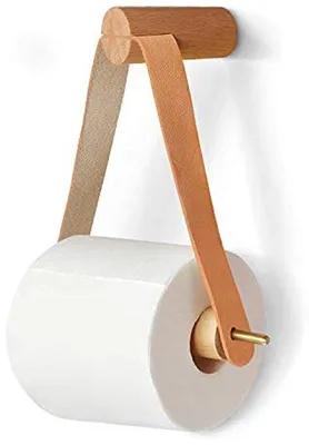 Image de Porte-papier toilette en bois sans perçage, support mural de style rétro pour salle de bains