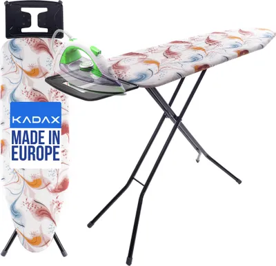 Zdjęcie produktu dla Deska do prasowania KADAX 120x38 cm, składana deska do prasowania z solidną stalową konstrukcją, żaroodpornym pokrowcem i półką na żelazko, regulowana wysokość (kolorowa)