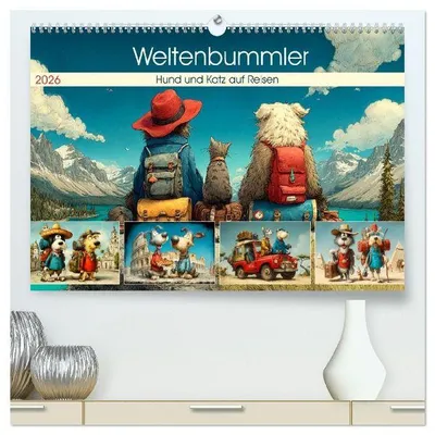 Produktbild von Weltenbummler. Hund und Katz auf Reisen (hochwertiger Premium Wandkalender 2026 DIN A2 quer), Kunstdruck in Hochglanz