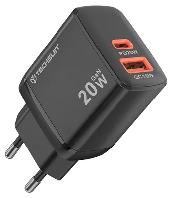 Produktbild von Techsuit - Wall Charger Duonix20W (CH2) Ladegerät Type-C + USB, Reise, 20 W – schwarz