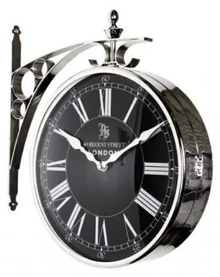 Produktbild von Casa Padrino Luxus Doppelseitige Bahnhofsuhr Nickel Finish 29 x 8 x H. 39 cm - Luxus Wanduhr