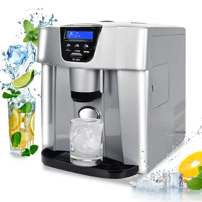 Produktbild von Syntrox Germany Eiswürfelmaschine 2-in-1 mit Eiswasserfunktion 15kg silber