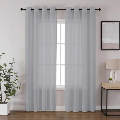Voile Gardinen mit Ösen, Leinenoptik, 2er Set, 132x214 cm