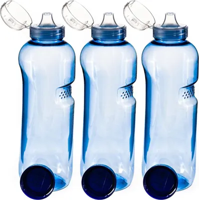 Produktbild von HDmirrorR Trinkflasche 3 x 1 L Wasserflasche Tritan BPA frei + Trinkdeckel Flip Top