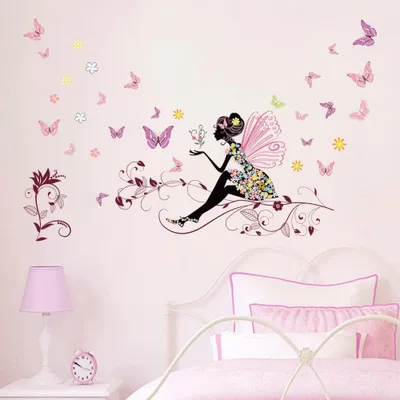 Imagen del producto de Calcomanías para pared con forma de mariposa y flores, ideales para decorar habitaciones de niñas y habitaciones infantiles